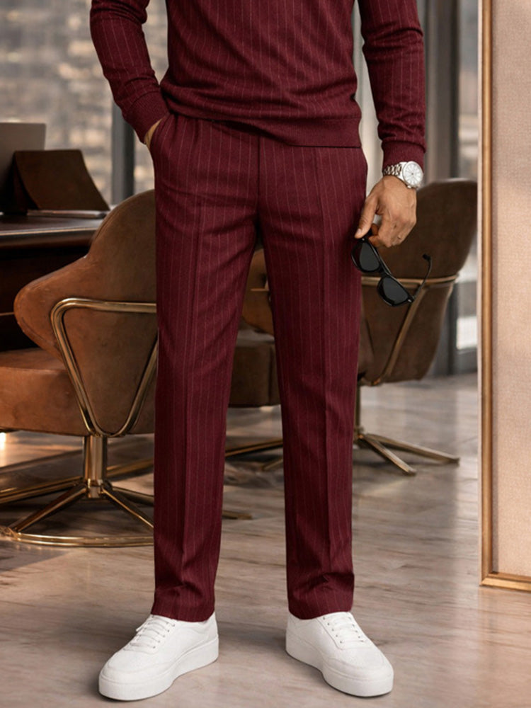 Urban Casual Stripe Polo Shirt and Pants Set