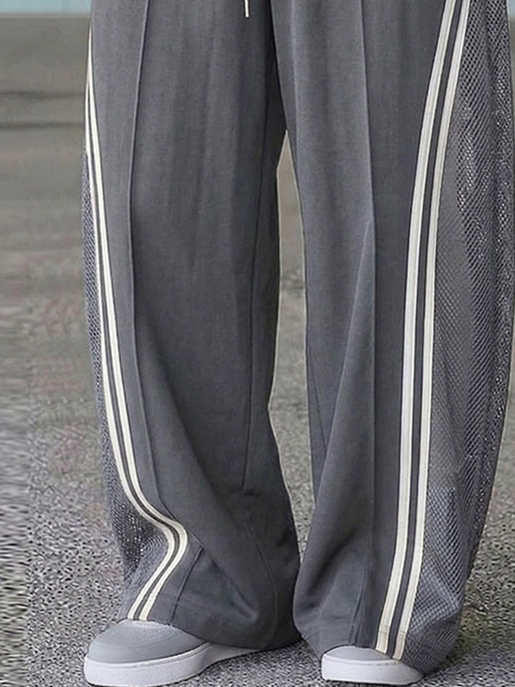 Breathable Mesh Panel Side Stripe Casual Pants