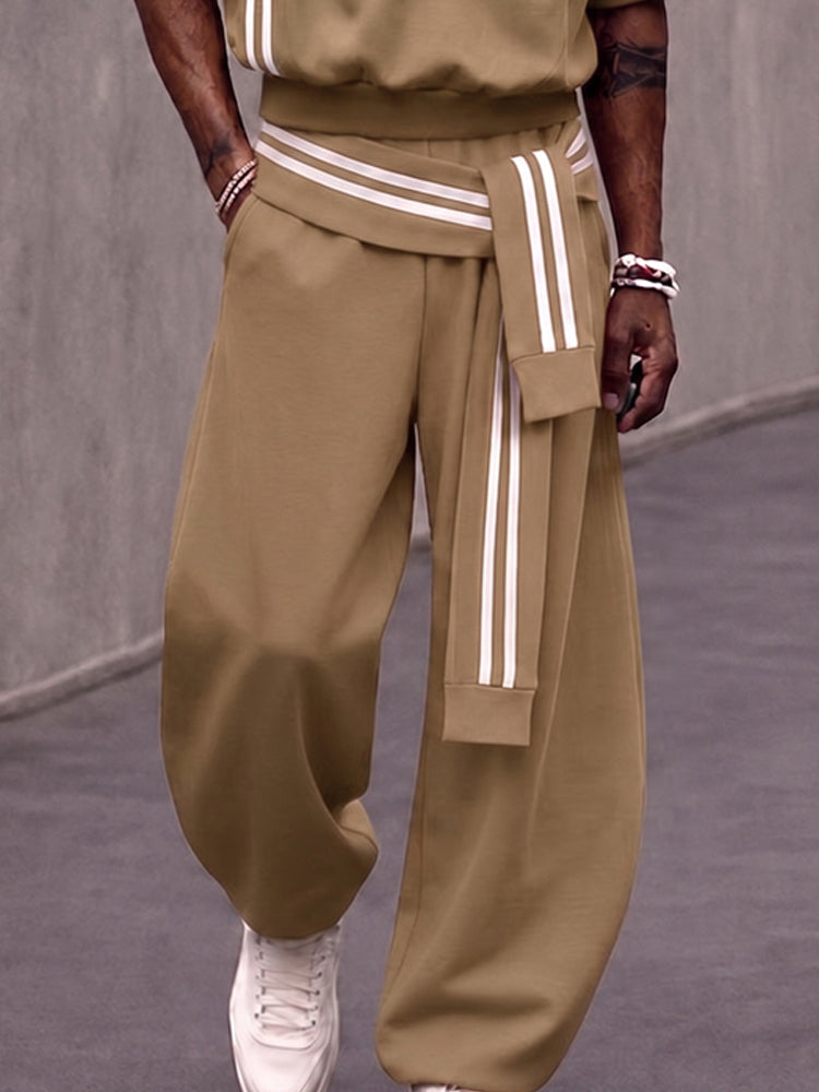 Fashion Sporty Contrast Color Stripe Matching Set