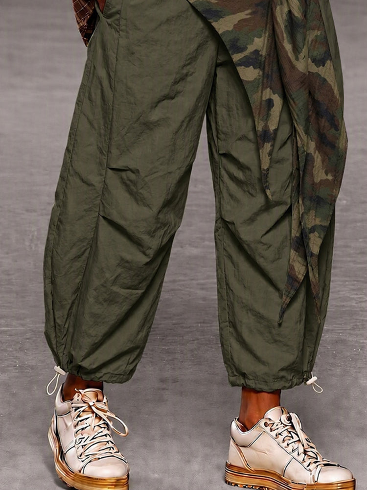 Urban Street Style Contrast Panel Parachute Pants