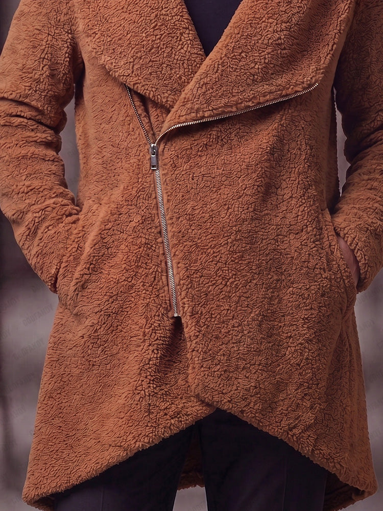 Warm Asymmetrical Zip Fleece Long Coat