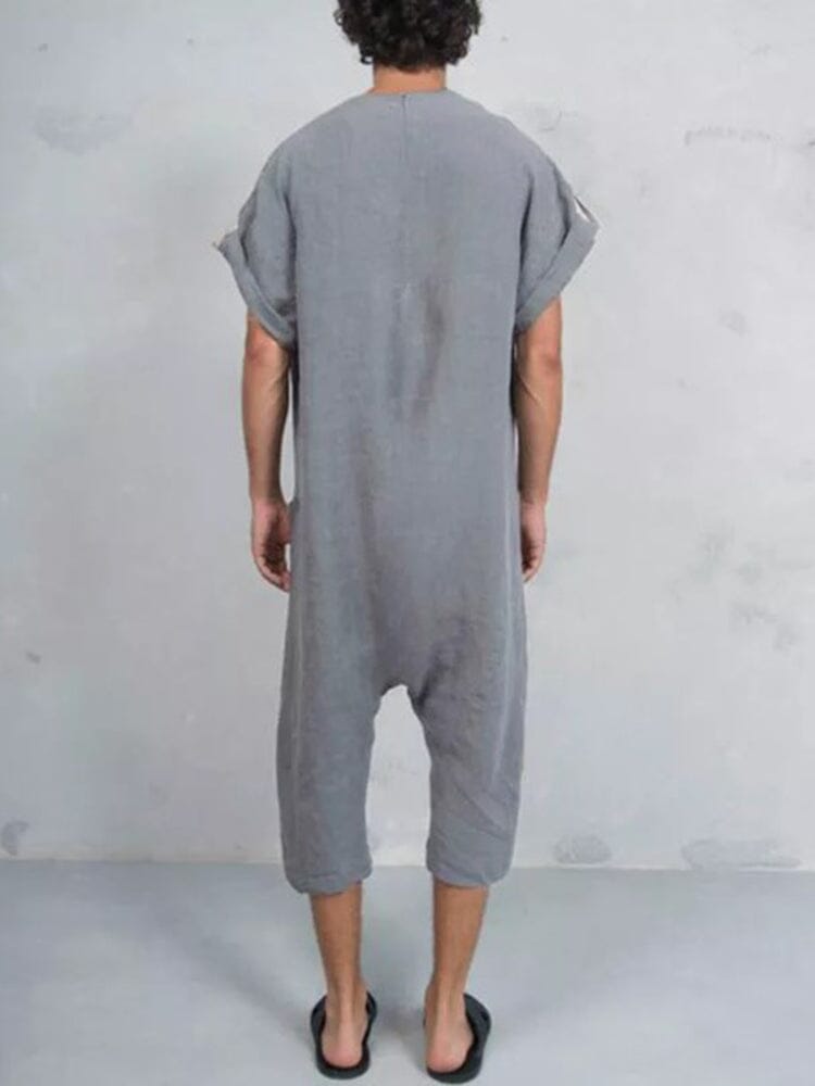 Short Sleeve Cotton Linen Jumpsuit