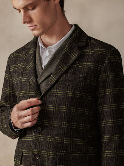 Vintage Plaid Wool Blend Blazer Jacket