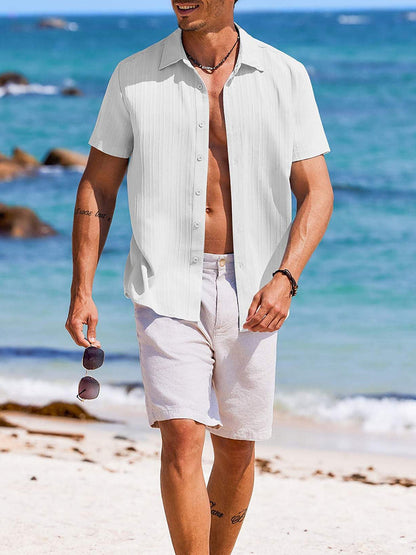 Casual Textured Summer Short Sleeve Beach Shirt (US Only)