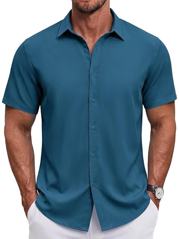 Men's Short Sleeve Casual Button-Down Shirt (US Only)