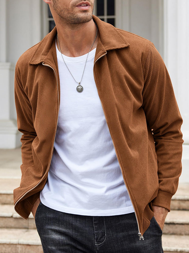 Casual Zip Up Corduroy Bomber Jacket (US Only)