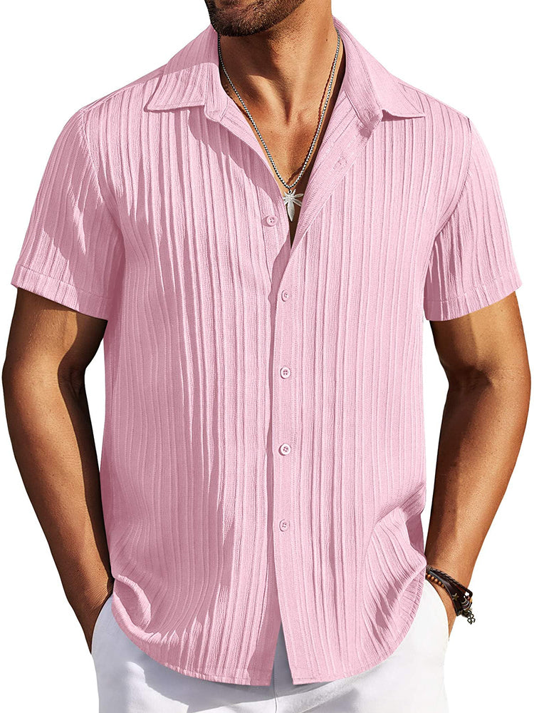 Casual Textured Summer Short Sleeve Beach Shirt (US Only)