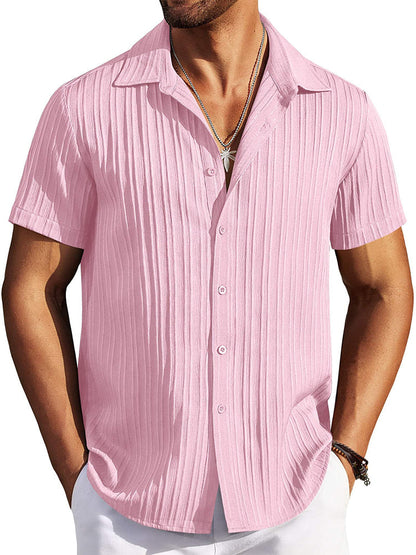 Casual Textured Summer Short Sleeve Beach Shirt (US Only)