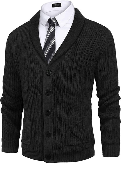 Lapel Button Up Cable Knit Cardigan with Pockets (US Only)