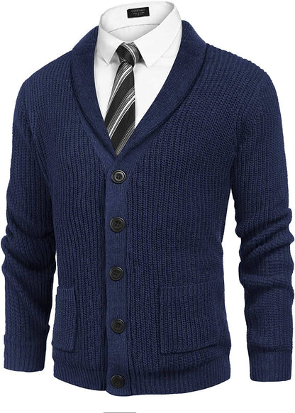 Lapel Button Up Cable Knit Cardigan with Pockets (US Only)