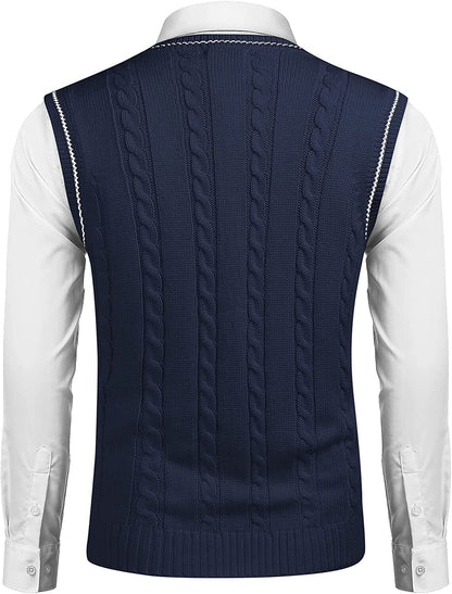 V Neck Sleeveless Knitted Pullover Vest Sweater (Live Only)