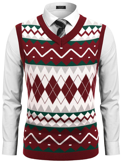 Casual Elastic Knit Pullover Argyle Vest (US Only)