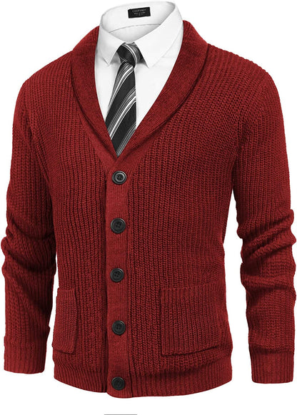 Lapel Button Up Cable Knit Cardigan with Pockets (US Only)