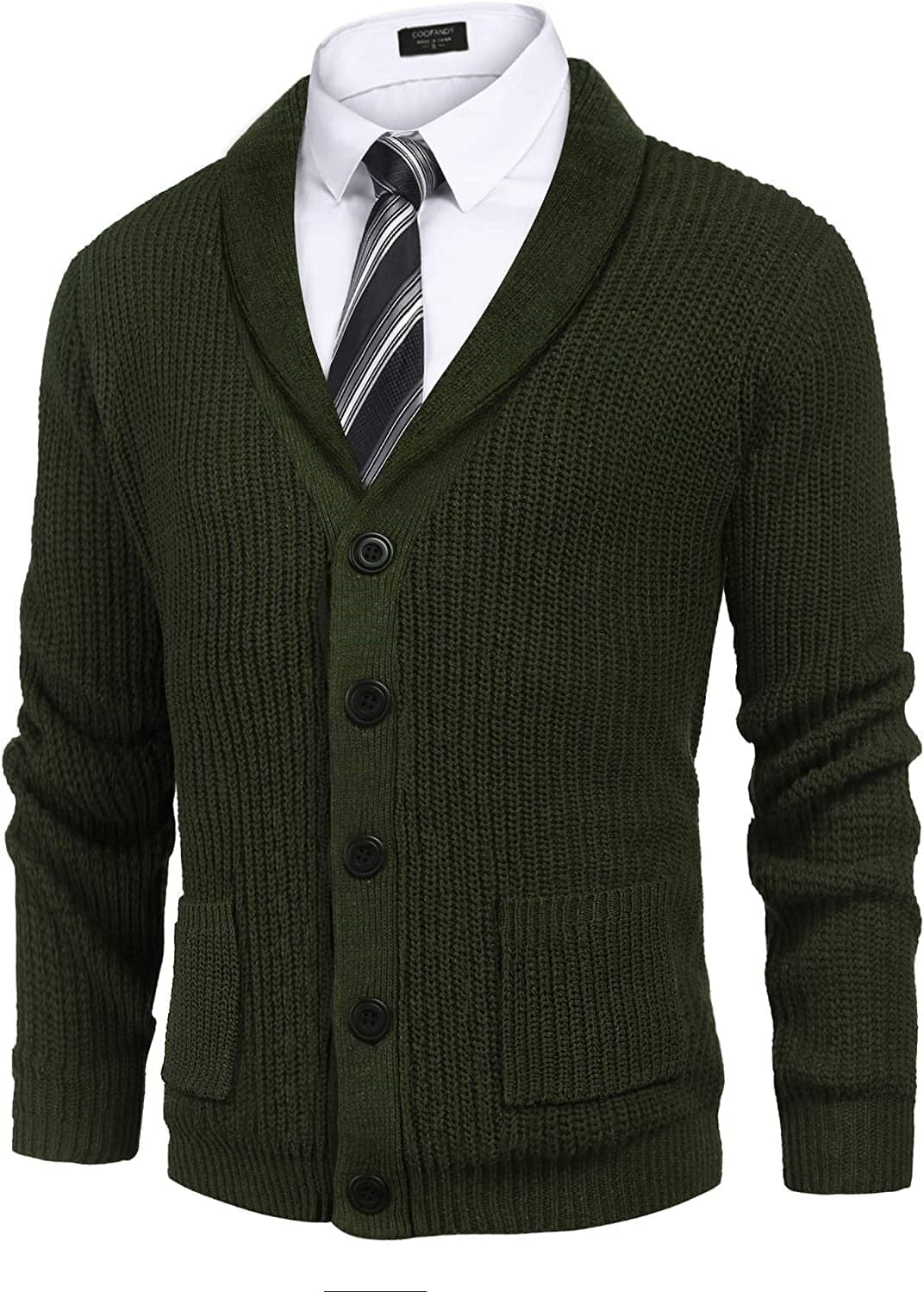 Lapel Button Up Cable Knit Cardigan with Pockets (US Only)