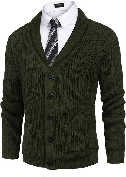 Lapel Button Up Cable Knit Cardigan with Pockets (US Only)