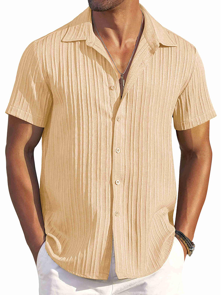 Casual Textured Summer Short Sleeve Beach Shirt (US Only)