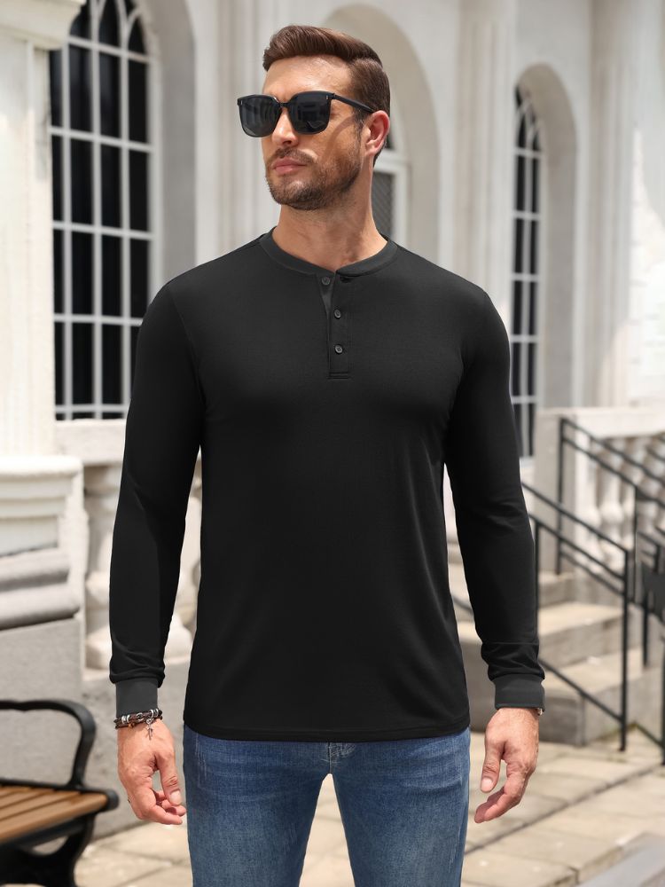 Casual Modern Contrast Henley Long Sleeve Shirt (US Only)