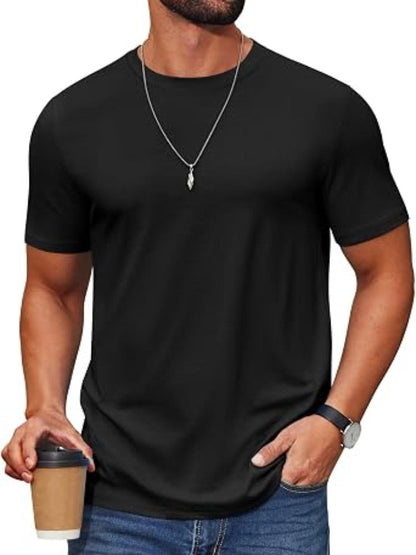 Cotton Blend Crew Neck Short Sleeve Basic T-Shirt (US Only)