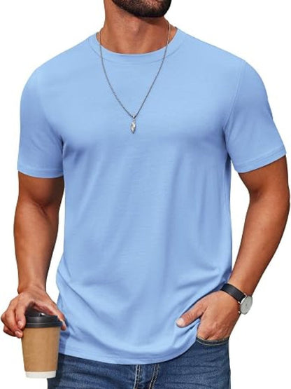 Cotton Blend Crew Neck Short Sleeve Basic T-Shirt (US Only)