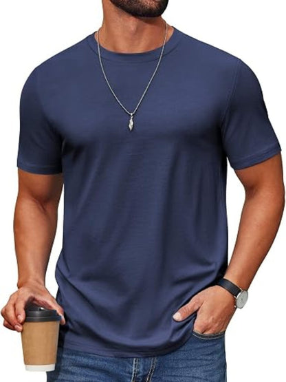 Cotton Blend Crew Neck Short Sleeve Basic T-Shirt (US Only)