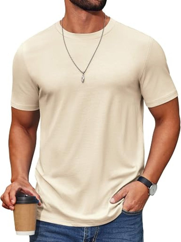 Cotton Blend Crew Neck Short Sleeve Basic T-Shirt (US Only)