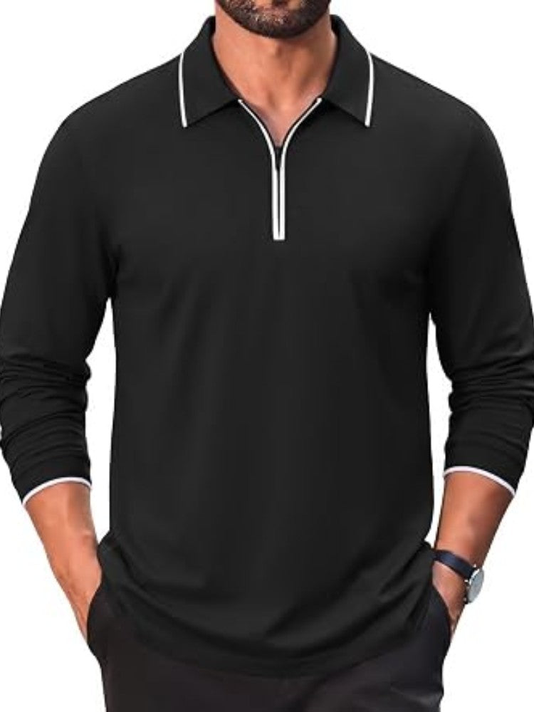 Cotton Quarter Zip Long Sleeve Polo Shirt (US Only)