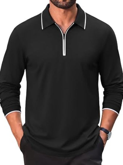 Cotton Quarter Zip Long Sleeve Polo Shirt (US Only)