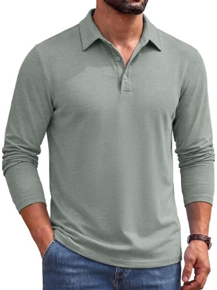 Classic Heathered Long Sleeve Polo Shirt (US Only)