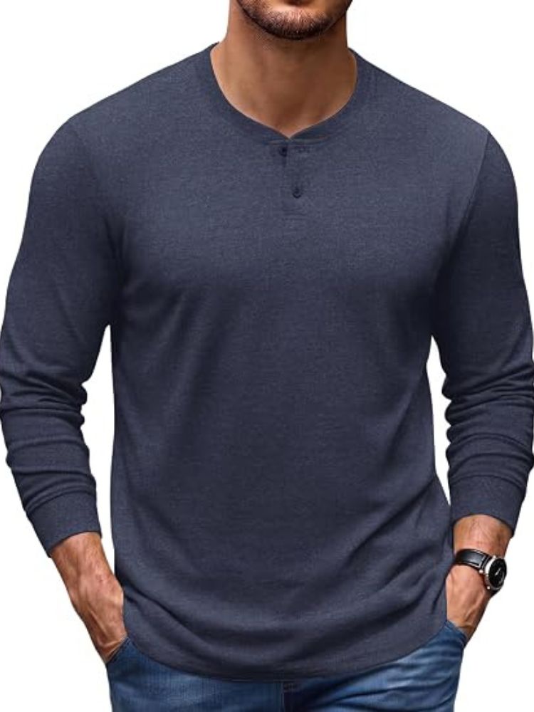 Essential 100% Cotton Long Sleeve Henley Shirt (US Only)