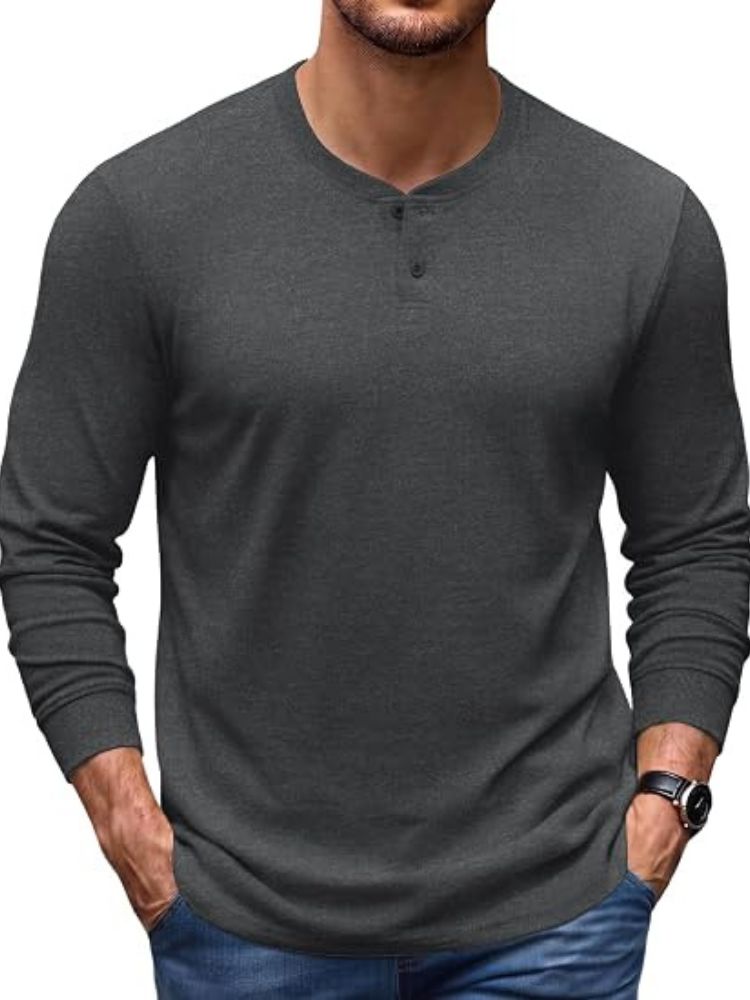 Essential 100% Cotton Long Sleeve Henley Shirt (US Only)