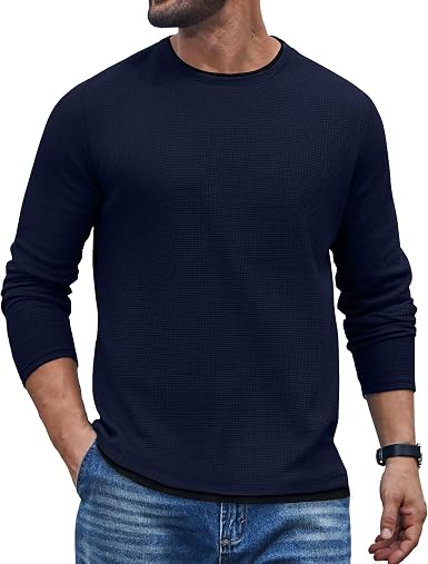 Waffle Knit Crewneck Long Sleeve T-Shirt (US Only)