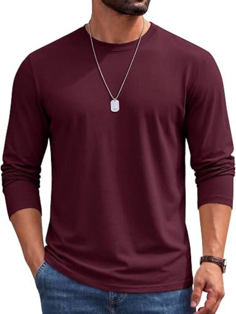 Cotton Crew Neck Long Sleeve Basic Classic T-Shirt (US Only)