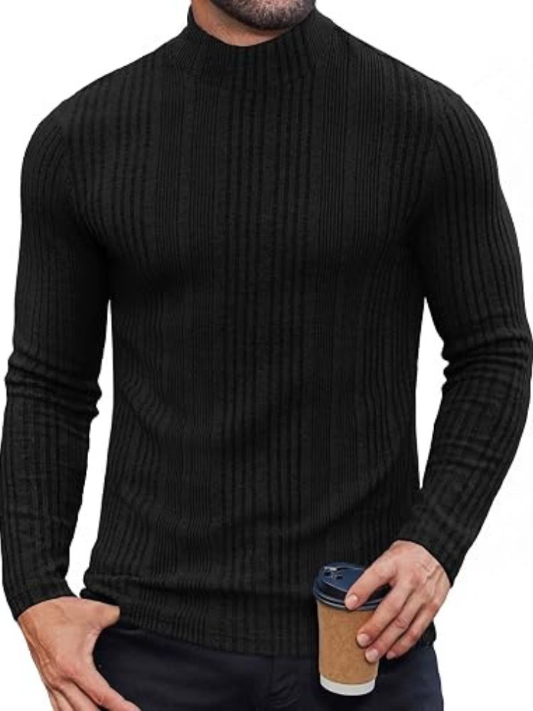 Mock Turtleneck Fleece Ribbed Long Sleeve Thermal T-Shirt (US Only)