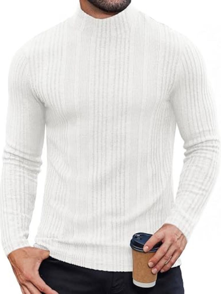 Mock Turtleneck Fleece Ribbed Long Sleeve Thermal T-Shirt (US Only)