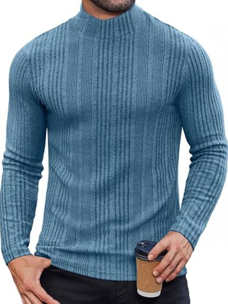 Mock Turtleneck Fleece Ribbed Long Sleeve Thermal T-Shirt (US Only)