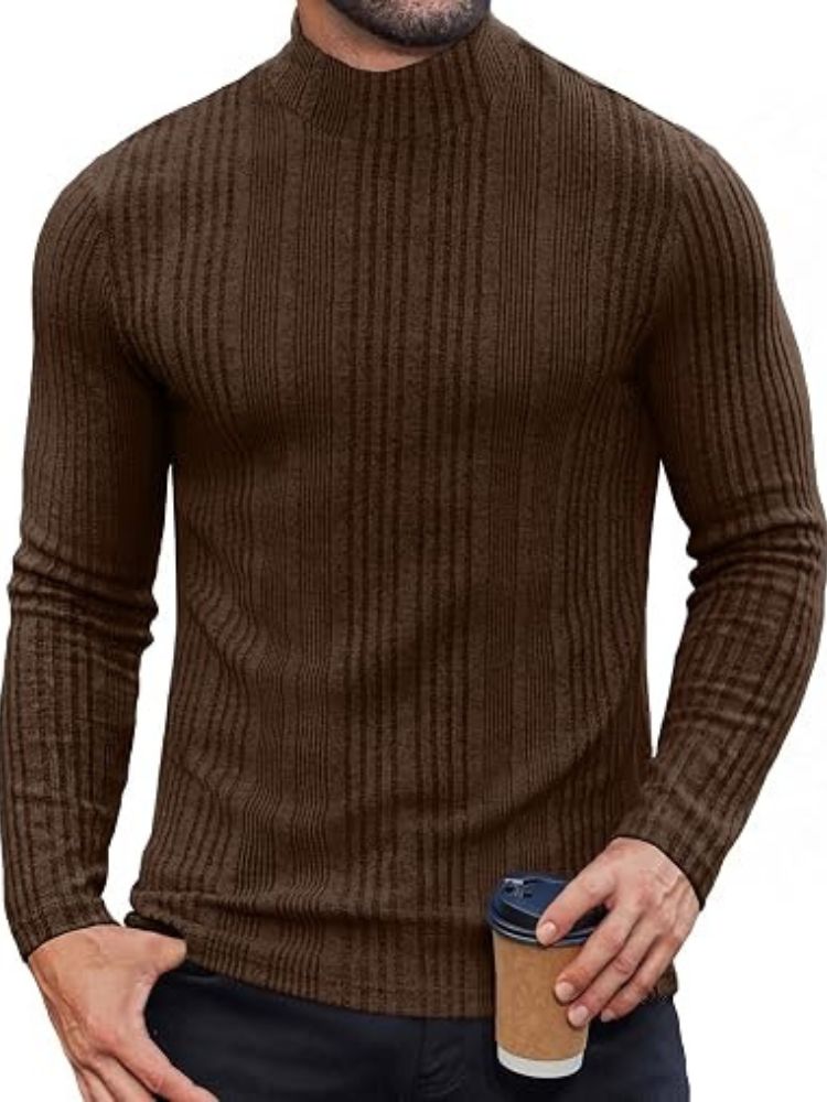 Mock Turtleneck Fleece Ribbed Long Sleeve Thermal T-Shirt (US Only)