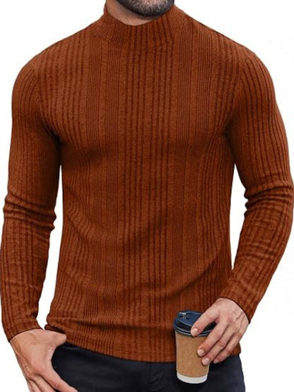 Mock Turtleneck Fleece Ribbed Long Sleeve Thermal T-Shirt (US Only)