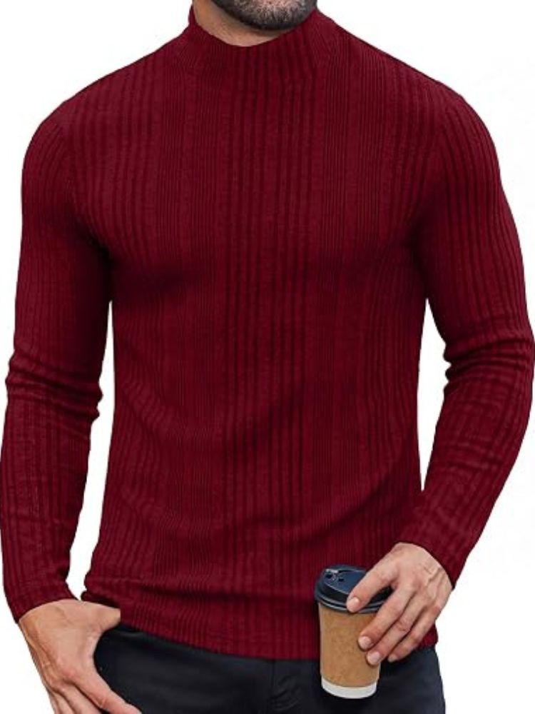 Mock Turtleneck Fleece Ribbed Long Sleeve Thermal T-Shirt (US Only)
