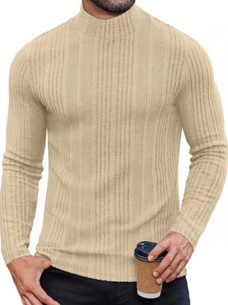 Mock Turtleneck Fleece Ribbed Long Sleeve Thermal T-Shirt (US Only)