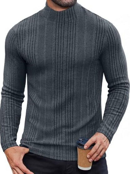Mock Turtleneck Fleece Ribbed Long Sleeve Thermal T-Shirt (US Only)