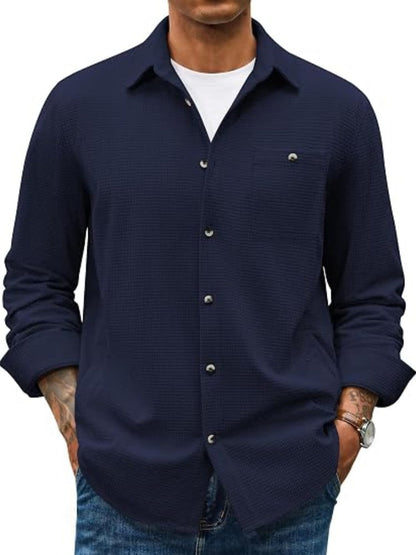 Waffle Corduroy Button Down Long Sleeve Shirt (US Only)