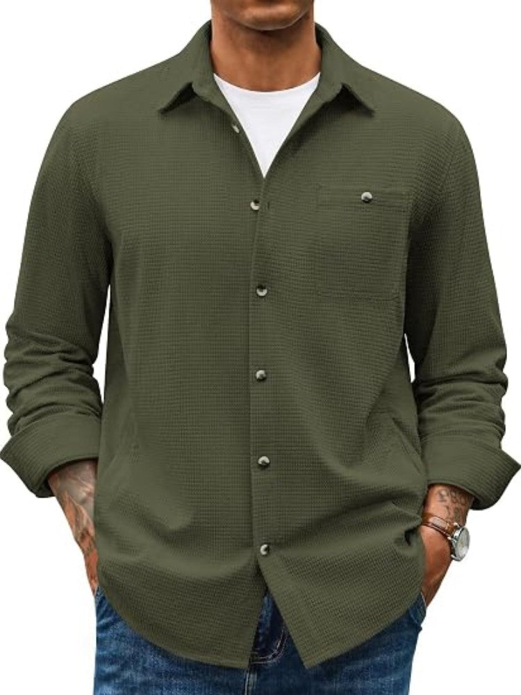 Waffle Corduroy Button Down Long Sleeve Shirt (US Only)