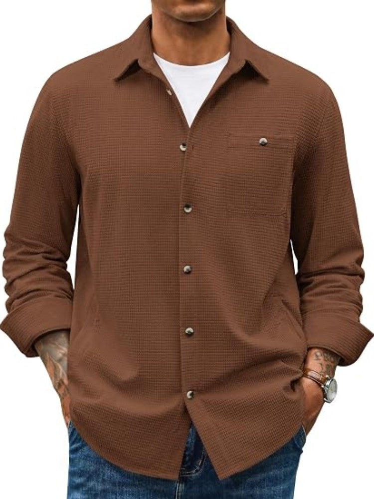 Waffle Corduroy Button Down Long Sleeve Shirt (US Only)