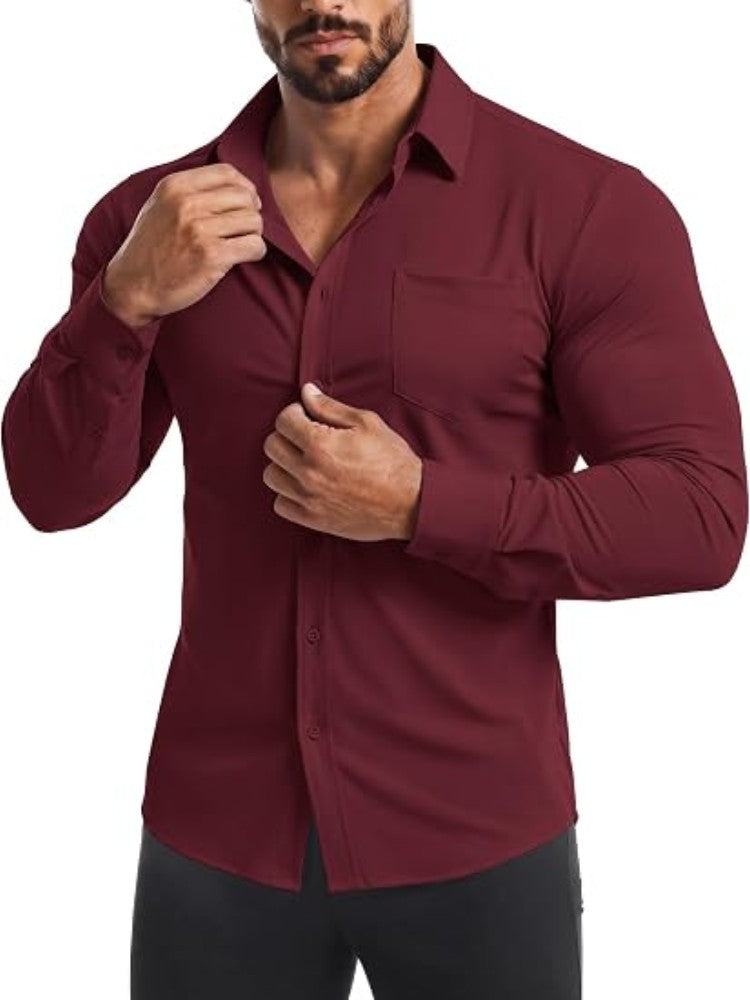Muscle Fit Wrinkle-Free Stretch Long Sleeve Dress Shirt (US Only)