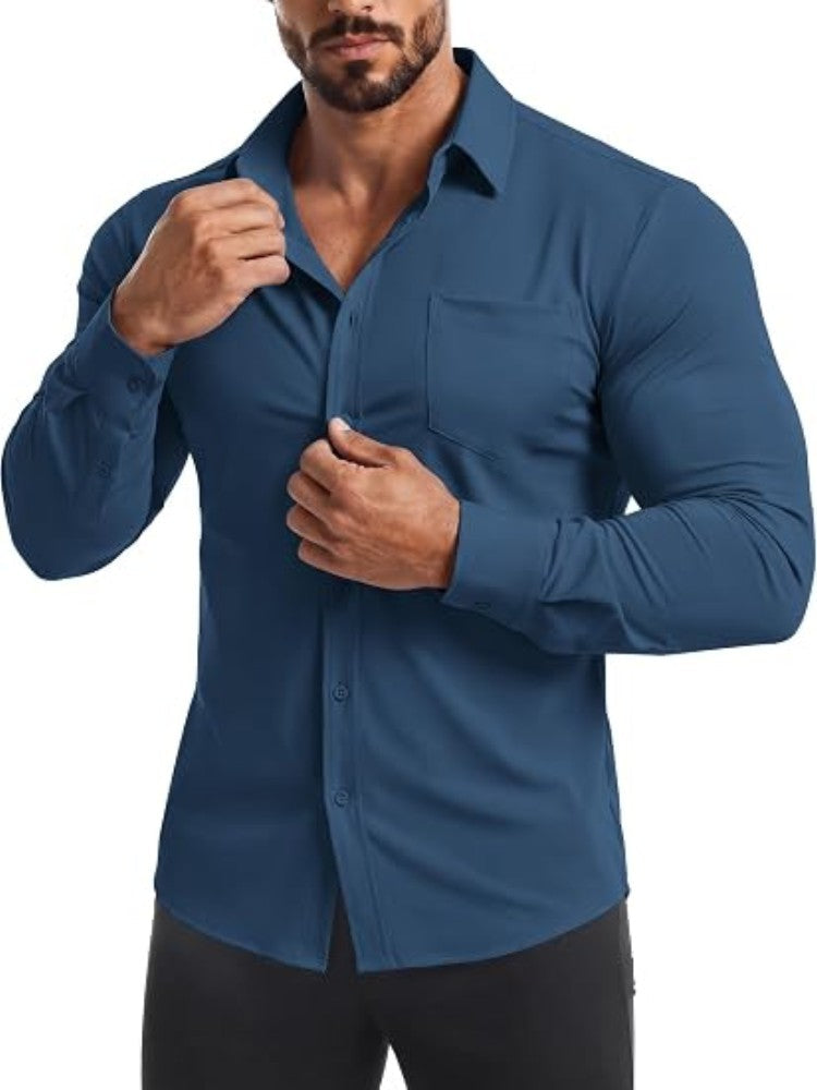 Muscle Fit Wrinkle-Free Stretch Long Sleeve Dress Shirt (US Only)