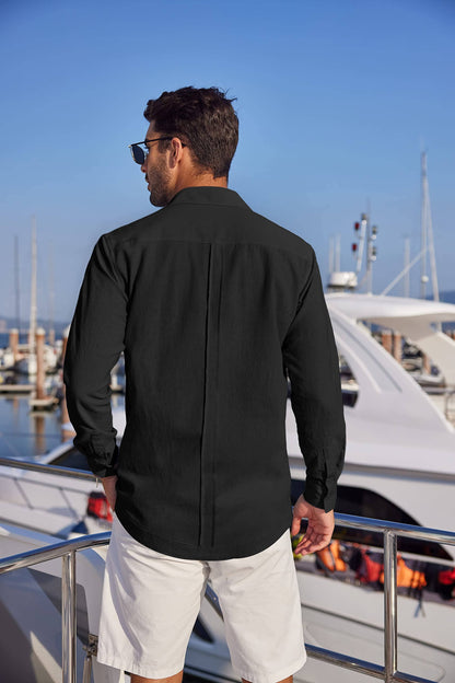 Cotton Beach Button Down Long Sleeve Shirt (US Only)
