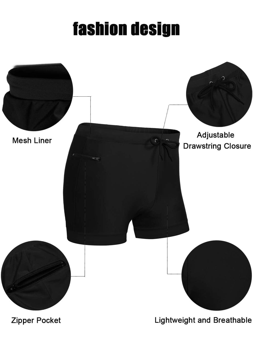 Men's Swimwear Swimsuits Solid Basic Swim Boxer Trunks Board Shorts with Zipper Pockets