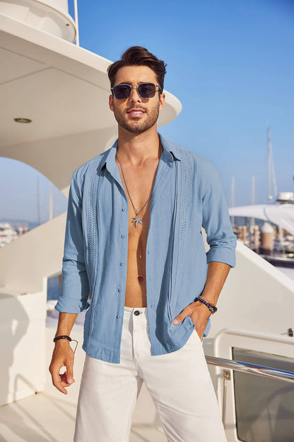 Cotton Beach Button Down Long Sleeve Shirt (US Only)