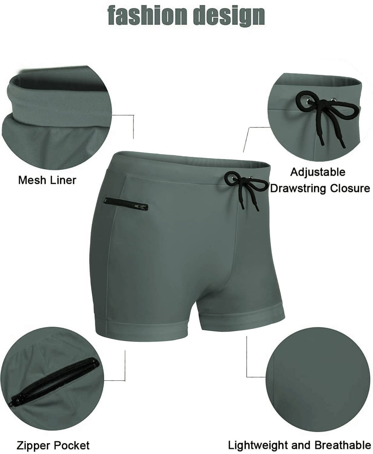 Men's Swimwear Swimsuits Solid Basic Swim Boxer Trunks Board Shorts with Zipper Pockets