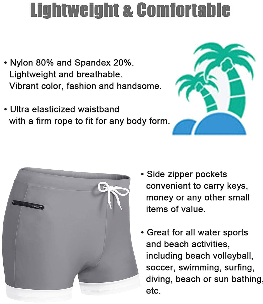 Men's Swimwear Swimsuits Solid Basic Swim Boxer Trunks Board Shorts with Zipper Pockets